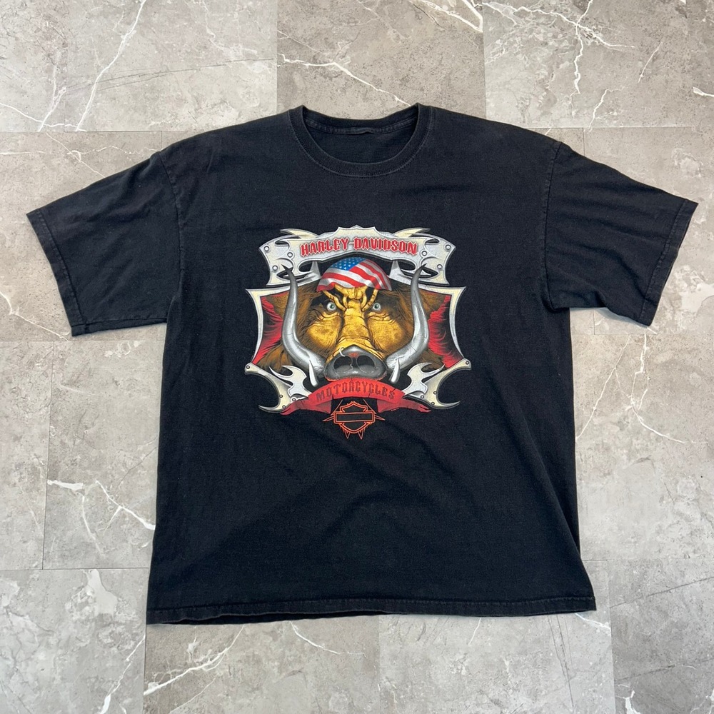 Vintage Harley Davidson Graphic Tee Men XL Hog Pig Ohio Short Sleeve Shirt
